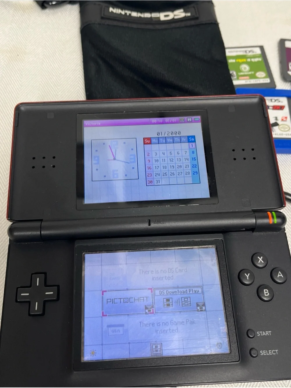 Nintendo DS Lite Crimson Red Handheld System 5 Games, Case, Charger